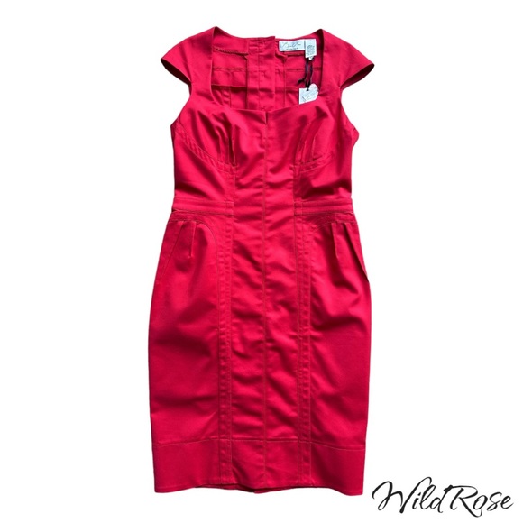 Byron Lars Bright Red Fitted Darted Button Up Back Sheath Pencil Dress SZ 8 - Picture 5 of 14